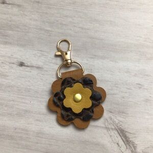 Gold and Brown Floral Leather Bag Charm